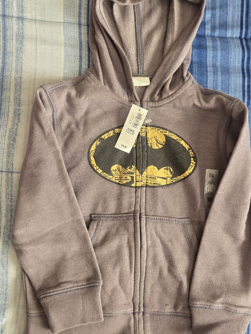 OshKosh B'gosh Brown Zip-Up Hoodie with Yellow Batman Logo